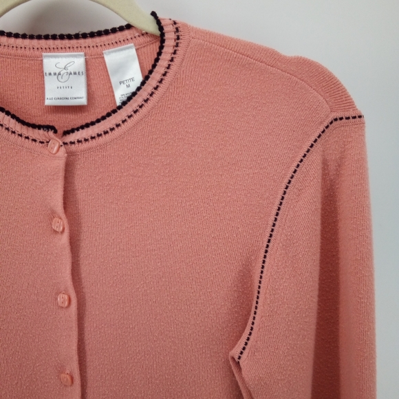 Emma James Petite Liz Claiborne Pink Black Stitch Cardigan Set Career Work M - Picture 6 of 13